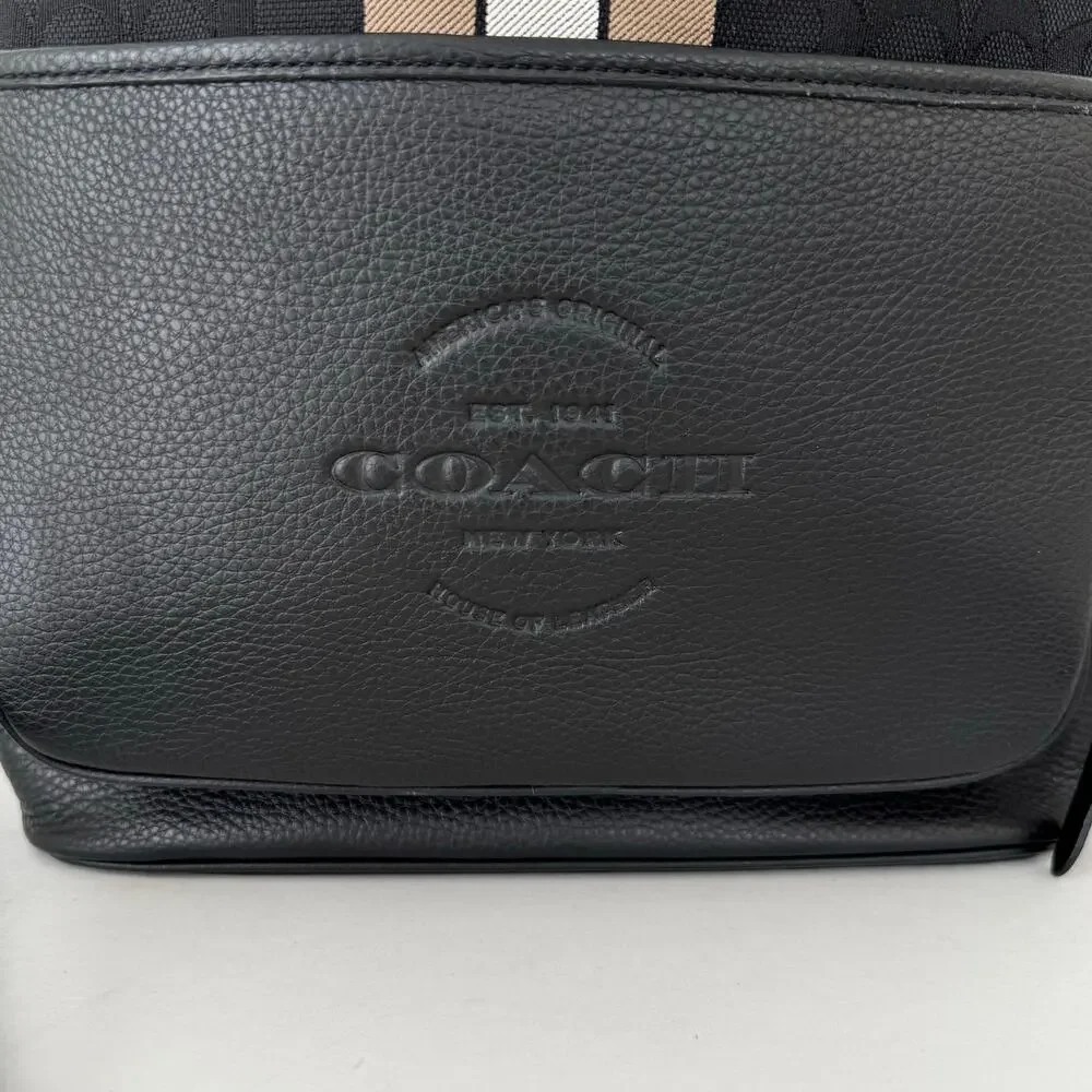 Coach Thompson Signature Jacquard Backpack Bag Varsity Stripe Canvas Leather
